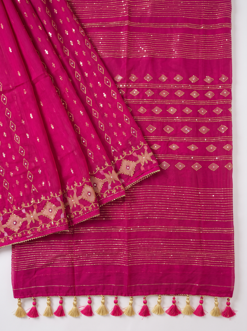 'Rohini' Pink with Gold Pure Dhakai Jamdani Handloom Saree