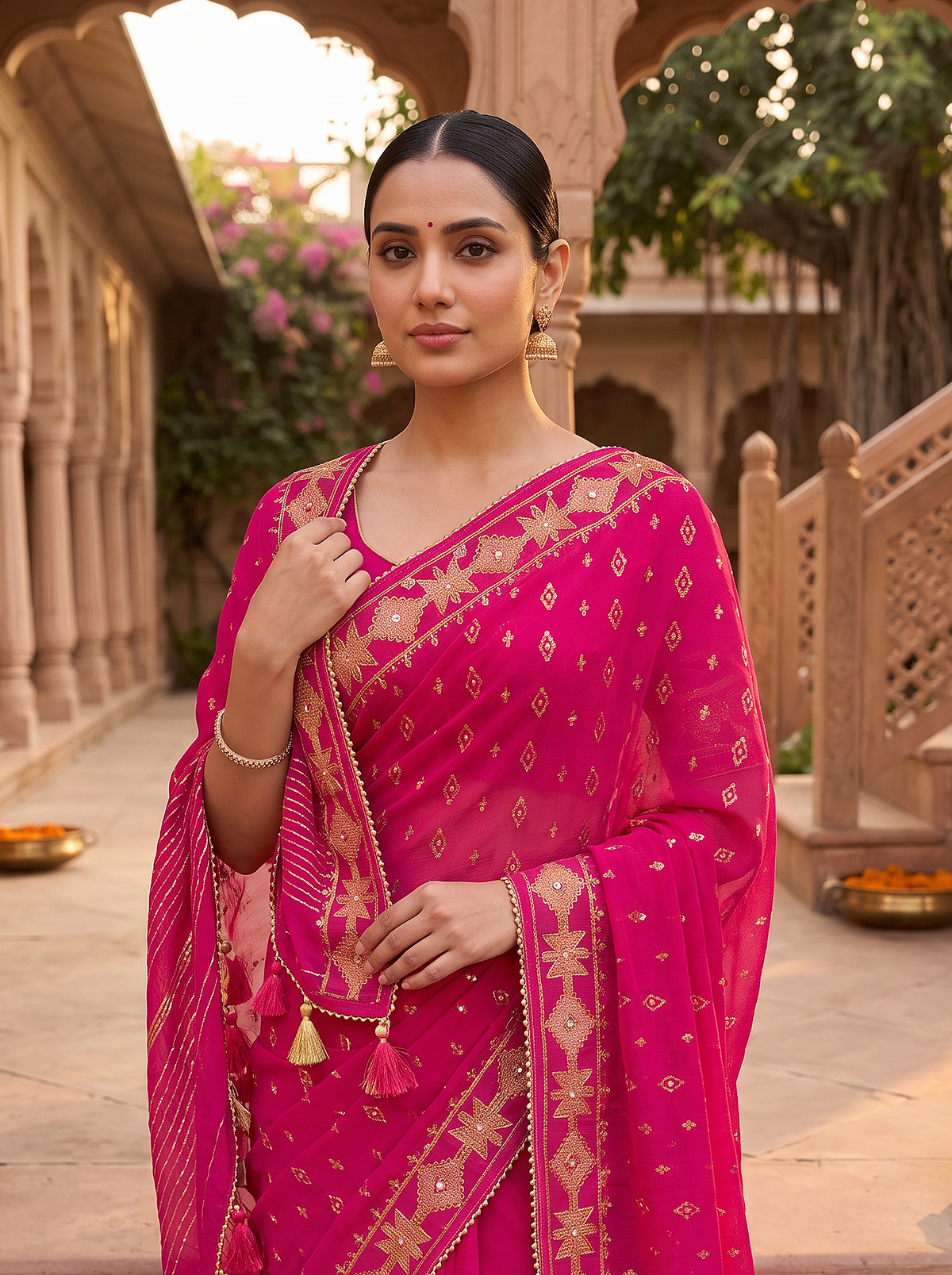 'Rohini' Pink with Gold Pure Dhakai Jamdani Handloom Saree