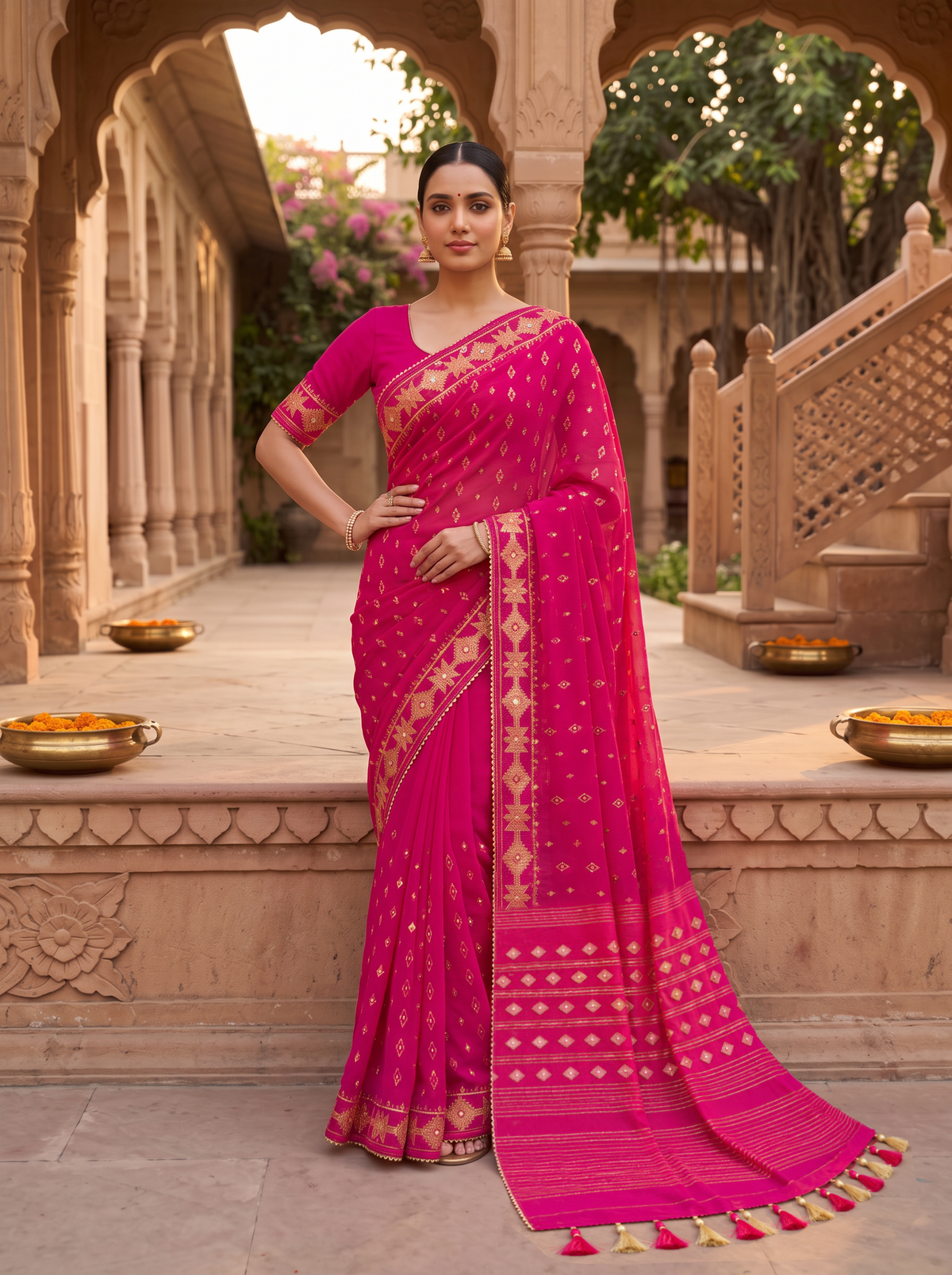 'Rohini' Pink with Gold Pure Dhakai Jamdani Handloom Saree