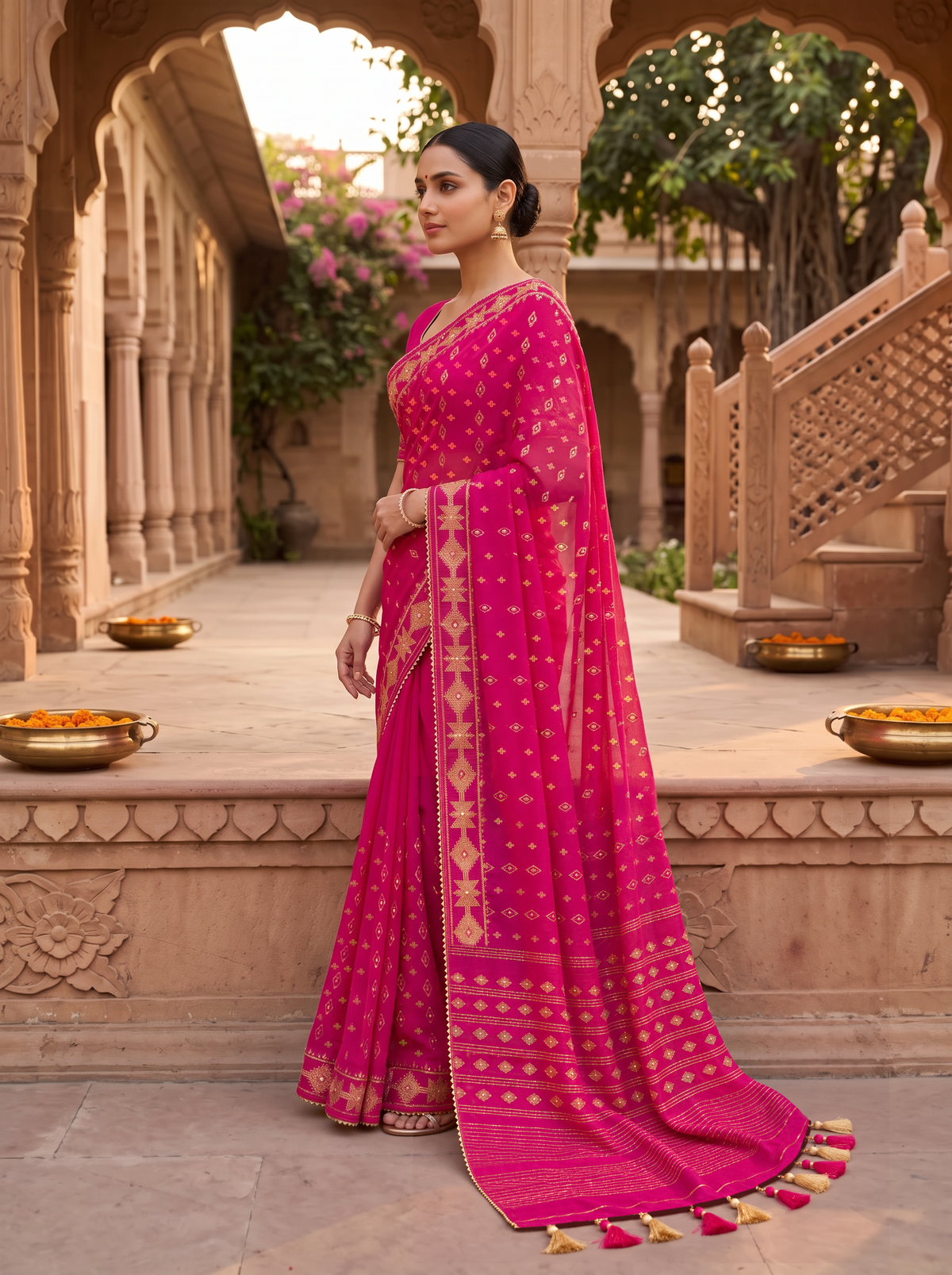 'Rohini' Pink with Gold Pure Dhakai Jamdani Handloom Saree
