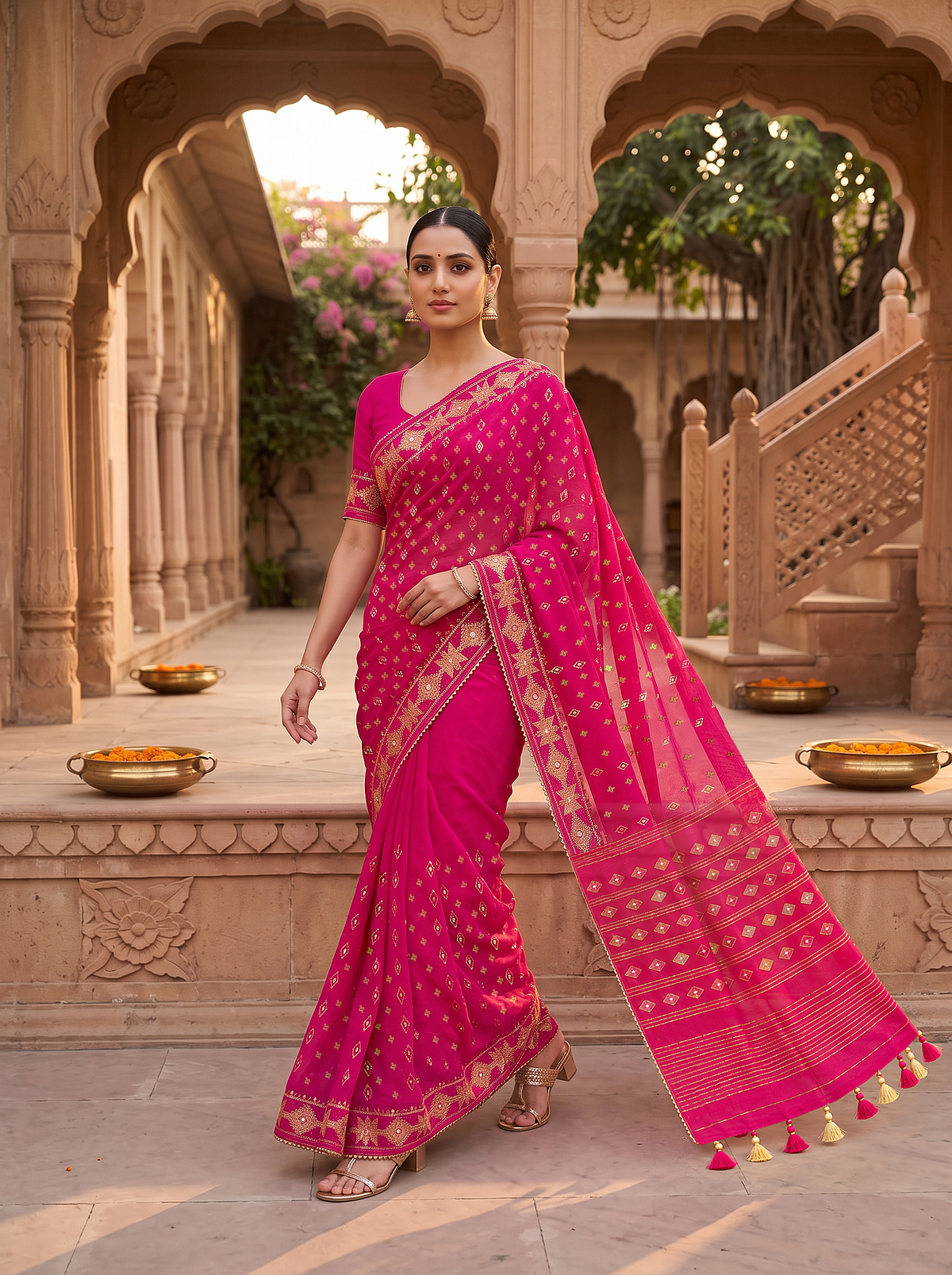 'Rohini' Pink with Gold Pure Dhakai Jamdani Handloom Saree