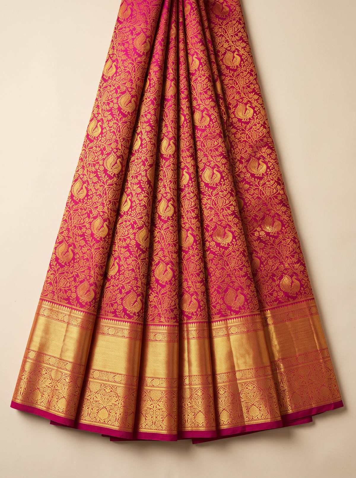 Pure Handloom Kanjivaram Silk, All-Over Brocade,  Straight from Kanchipuram - Maroon with Gold