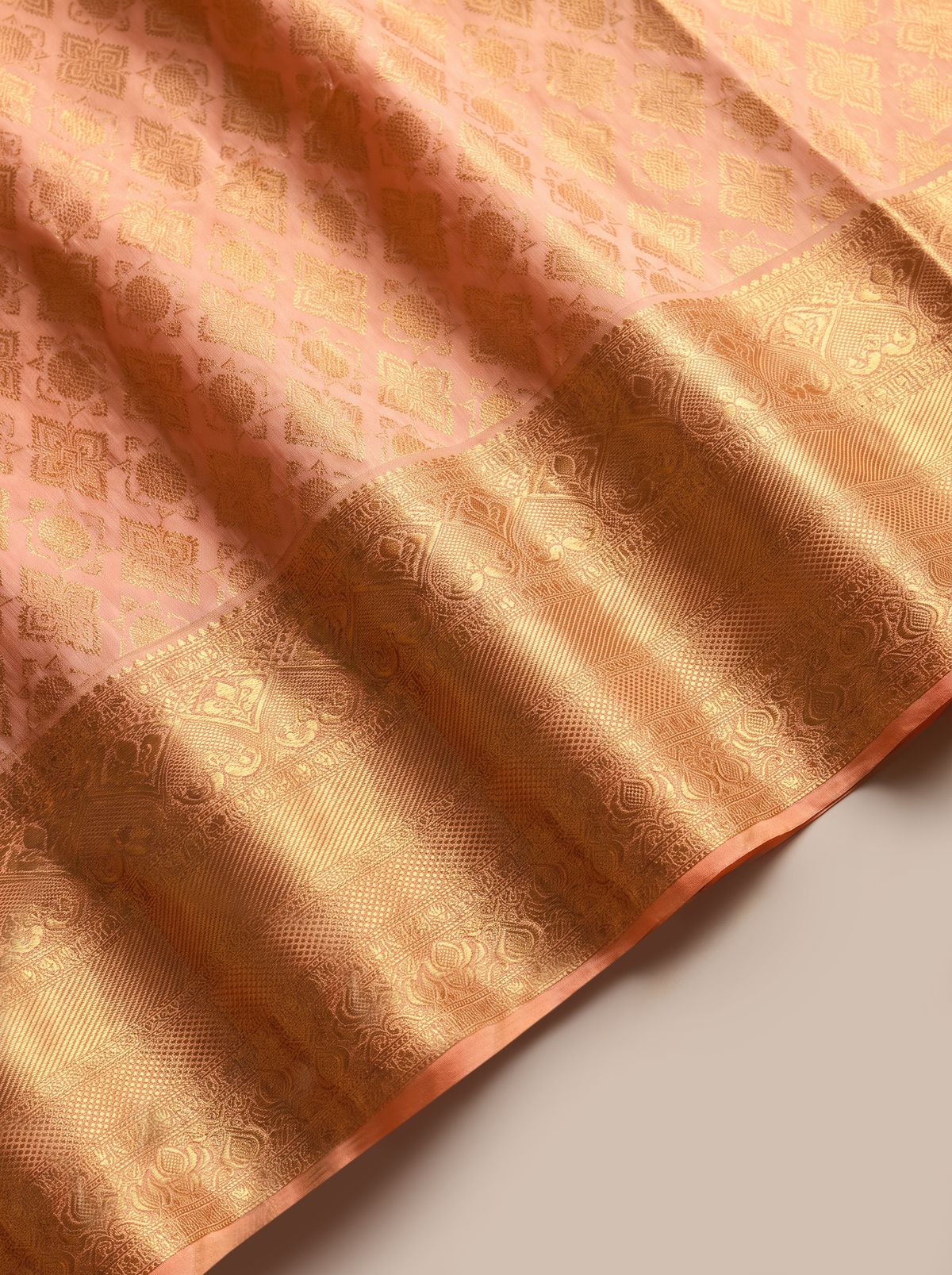 Kanjivaram Handloom Silk Saree in Brocade - Straight from Kanchipuram - Peach & Gold