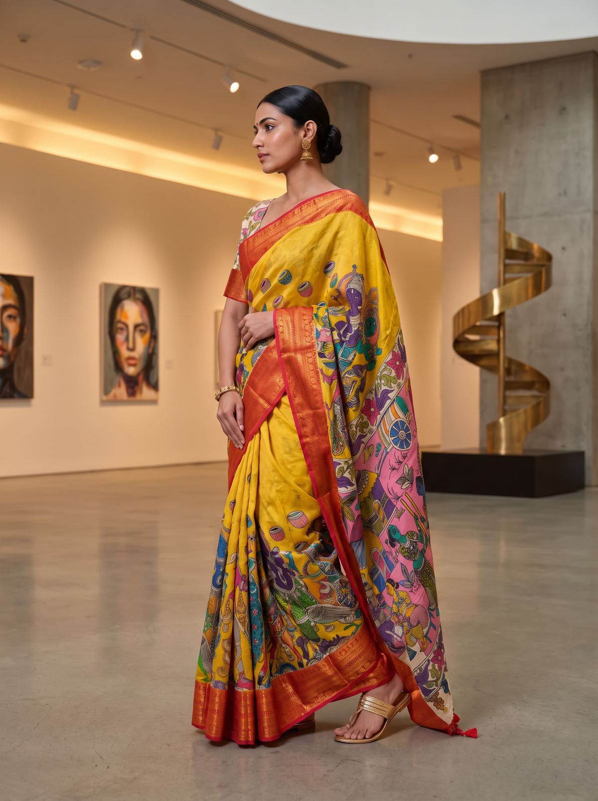 Kalahasti Kalamkari - Yellow with Red