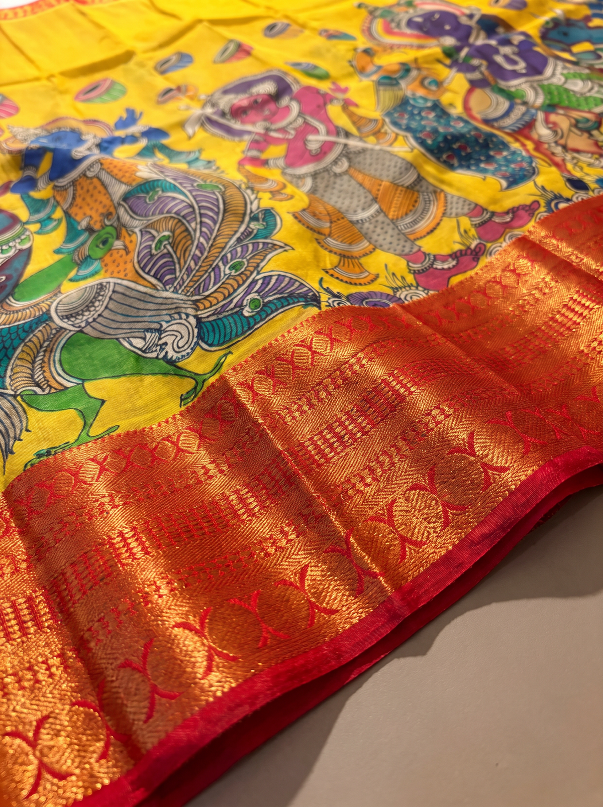 Kalahasti Kalamkari - Yellow with Red