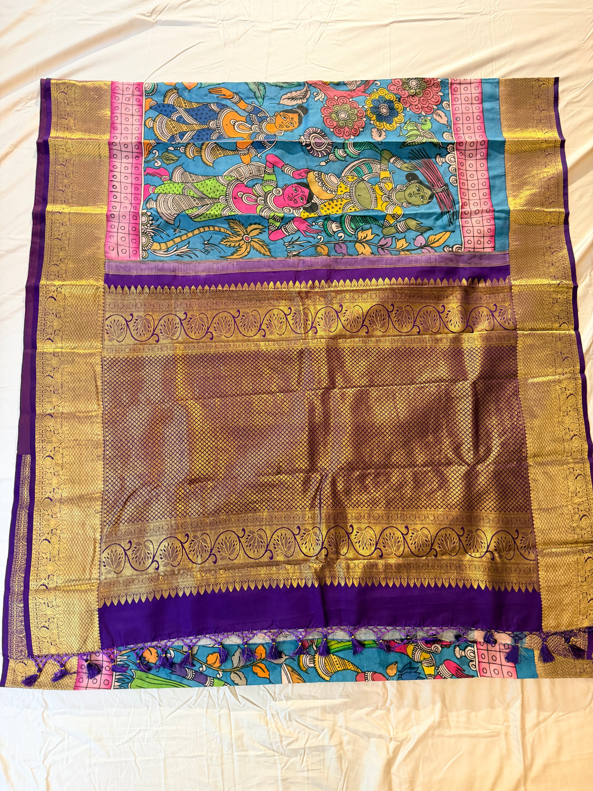 Kalahasti Kalamkari - Blue with Gold