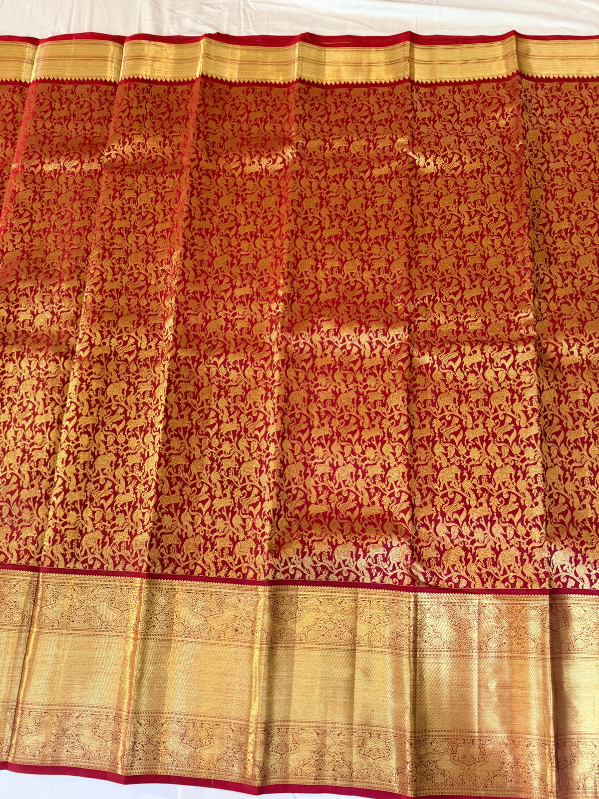 Pure Handloom Kanjivaram Silk, Shikharga Brocade Saree Straight from Kanchipuram - Red and Gold