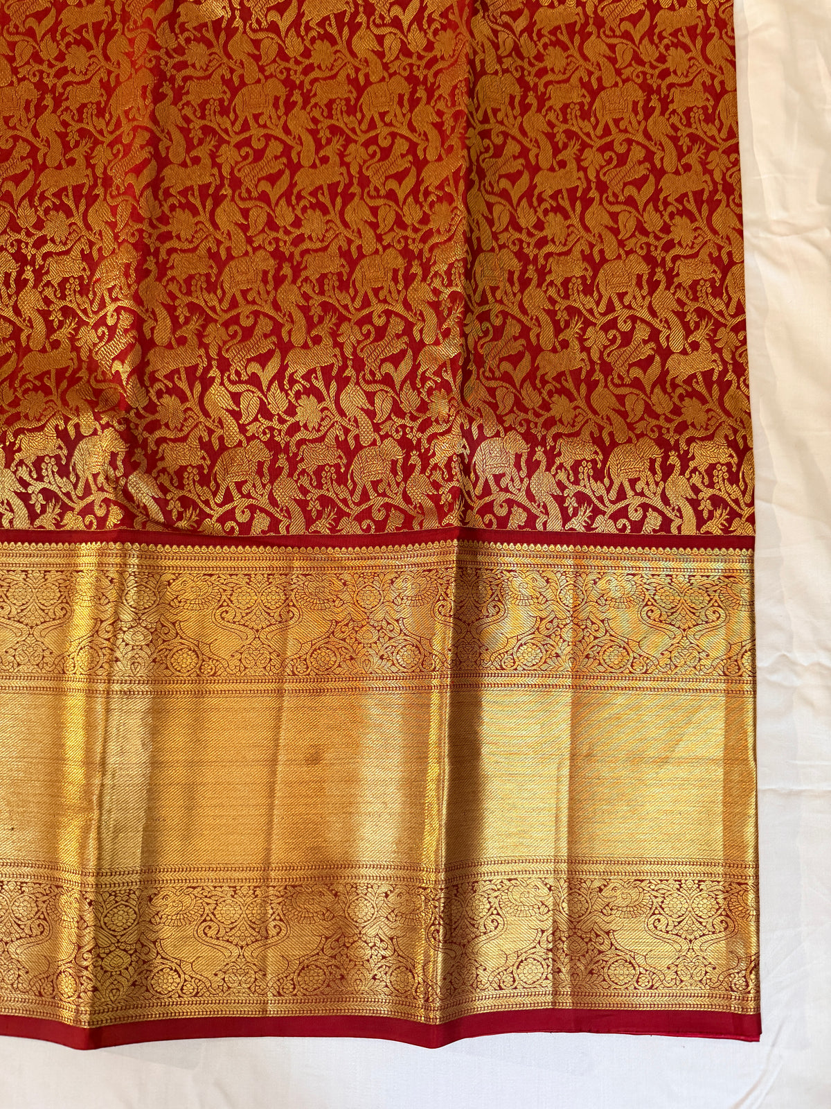 Pure Handloom Kanjivaram Silk, Shikharga Brocade Saree Straight from Kanchipuram - Red and Gold