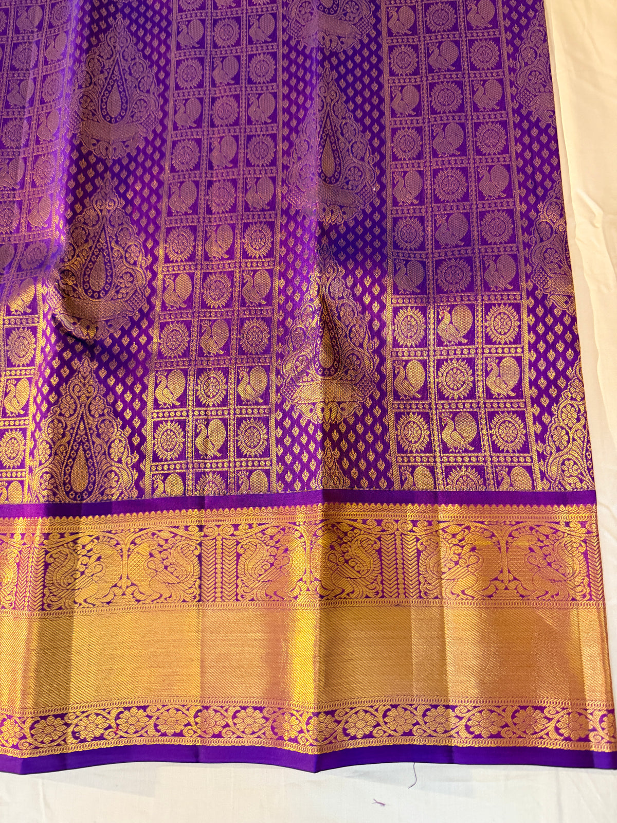 Pure Handloom Kanjivaram Silk Saree, Zari brocade, Straight from Kanchipuram - Royal Purple & Gold