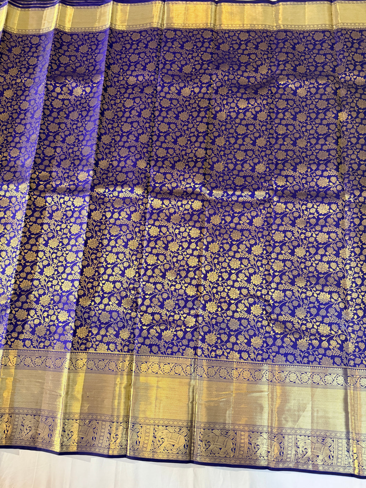 Pure Handloom Kanjivaram, Floral Brocade, Straight from Kanjivaram - Purple with Gold