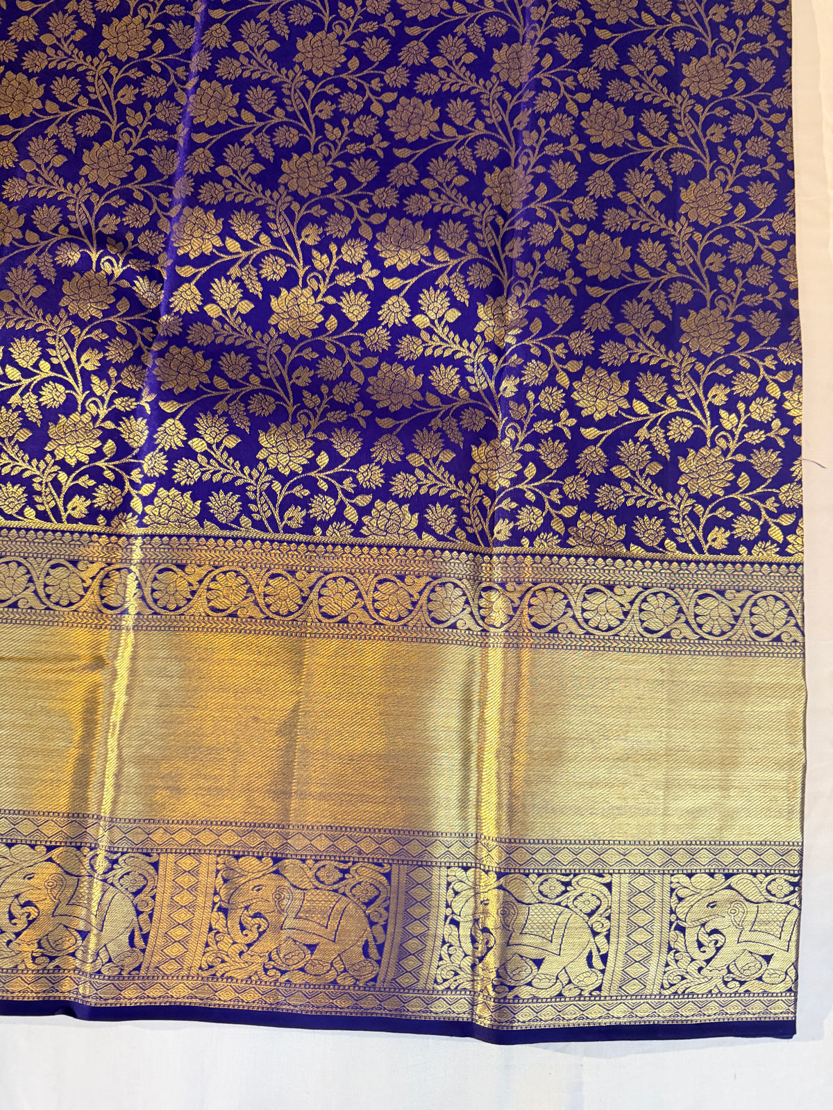 Pure Handloom Kanjivaram, Floral Brocade, Straight from Kanjivaram - Purple with Gold