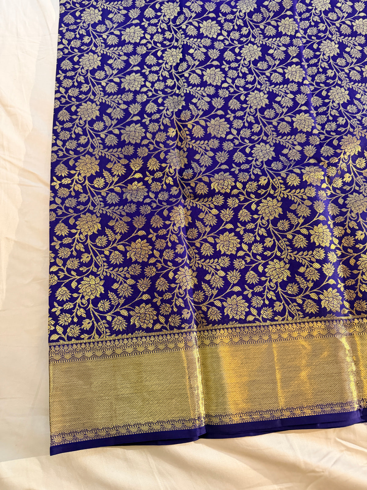 Pure Handloom Kanjivaram, Floral Brocade, Straight from Kanjivaram - Purple with Gold