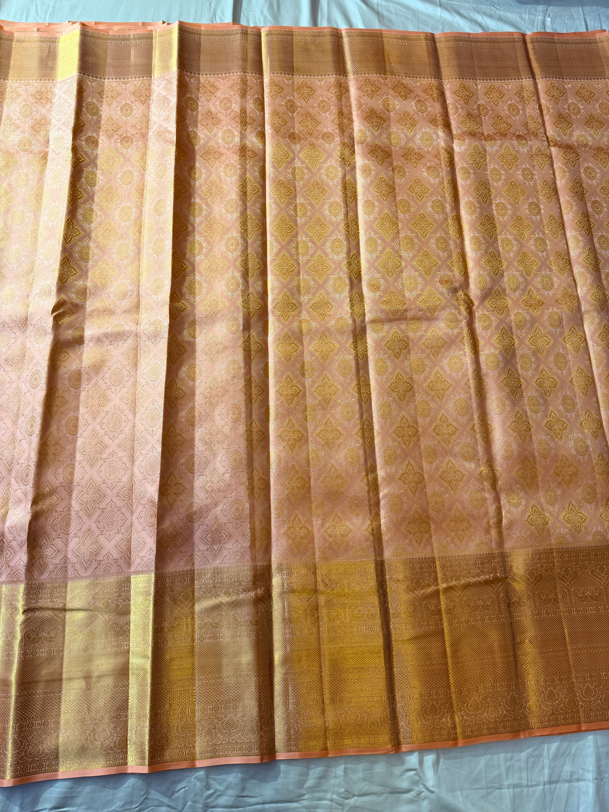 Kanjivaram Handloom Silk Saree in Brocade - Straight from Kanchipuram - Peach & Gold