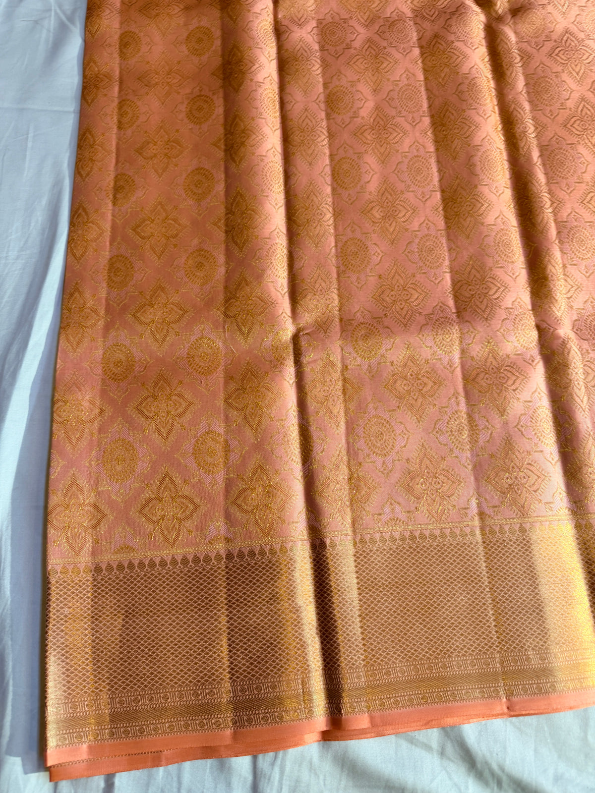 Kanjivaram Handloom Silk Saree in Brocade - Straight from Kanchipuram - Peach & Gold