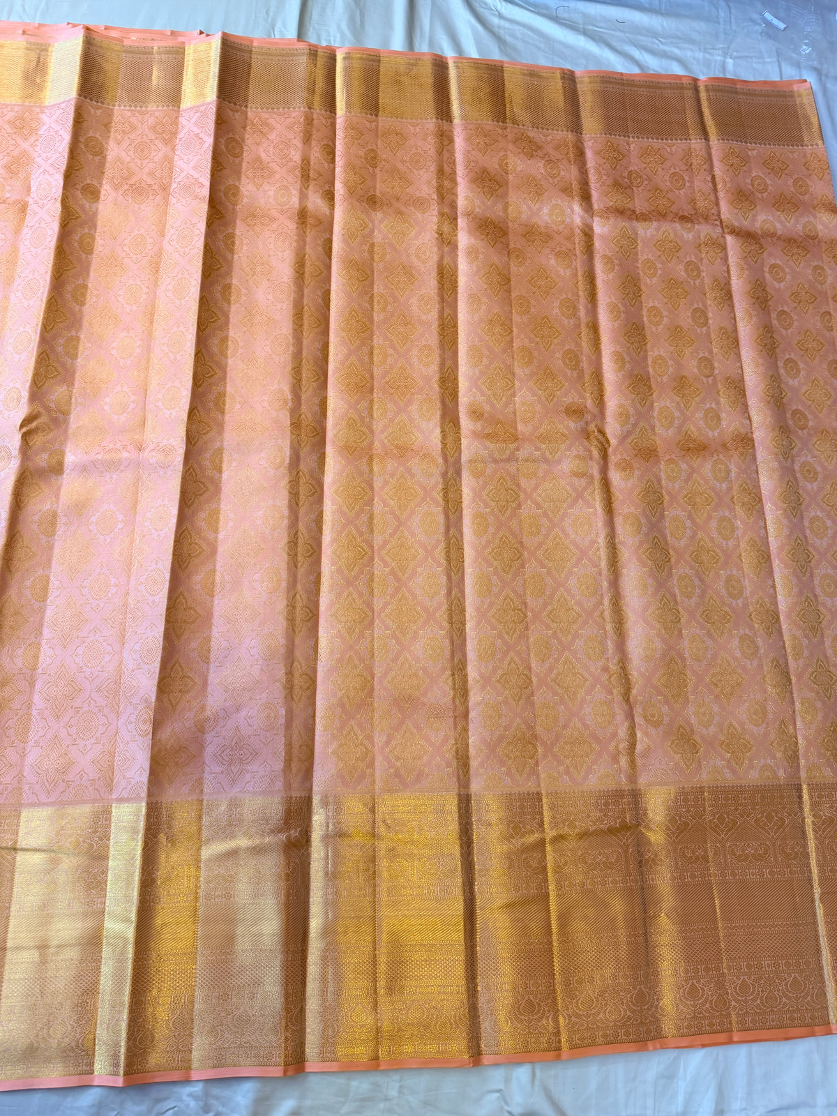 Kanjivaram Handloom Silk Saree in Brocade - Straight from Kanchipuram - Peach & Gold