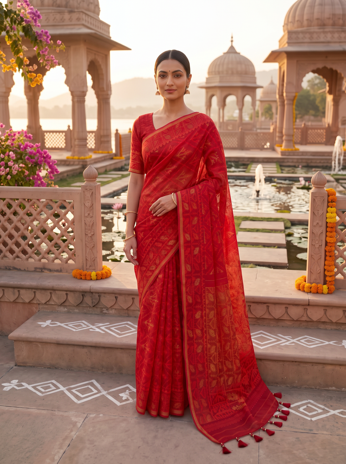 A Regal Symphony in Red — Dhakai Jamdani Where Geometry Meets Poetry