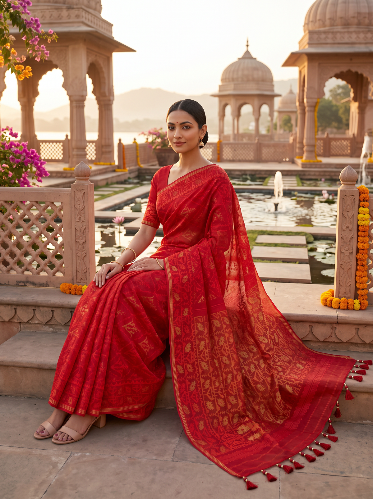 A Regal Symphony in Red — Dhakai Jamdani Where Geometry Meets Poetry
