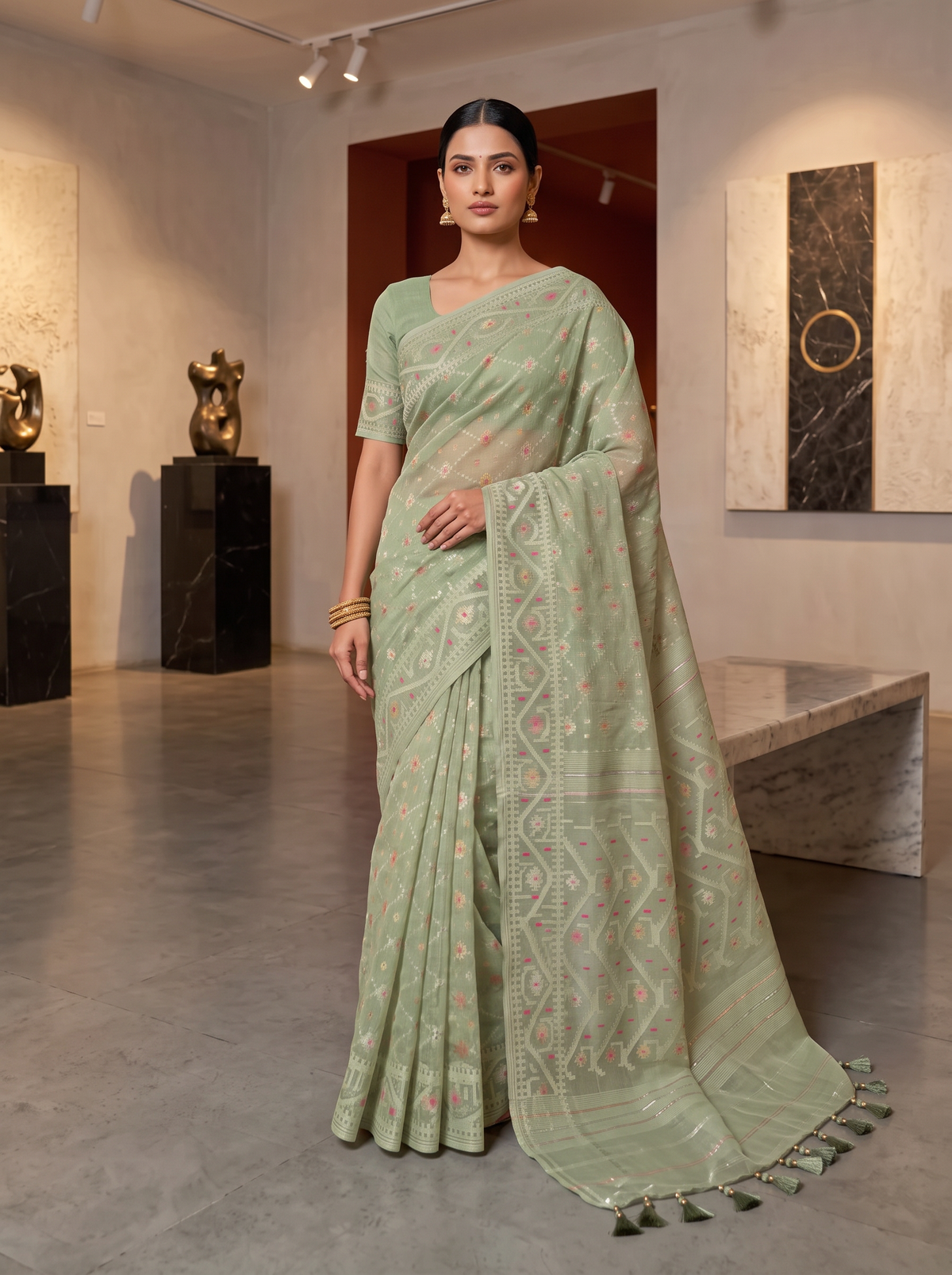 A Sage Green Dhakai Jamdani — A Garden Woven on the Loom
