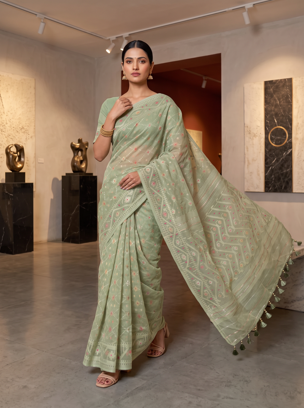 A Sage Green Dhakai Jamdani — A Garden Woven on the Loom