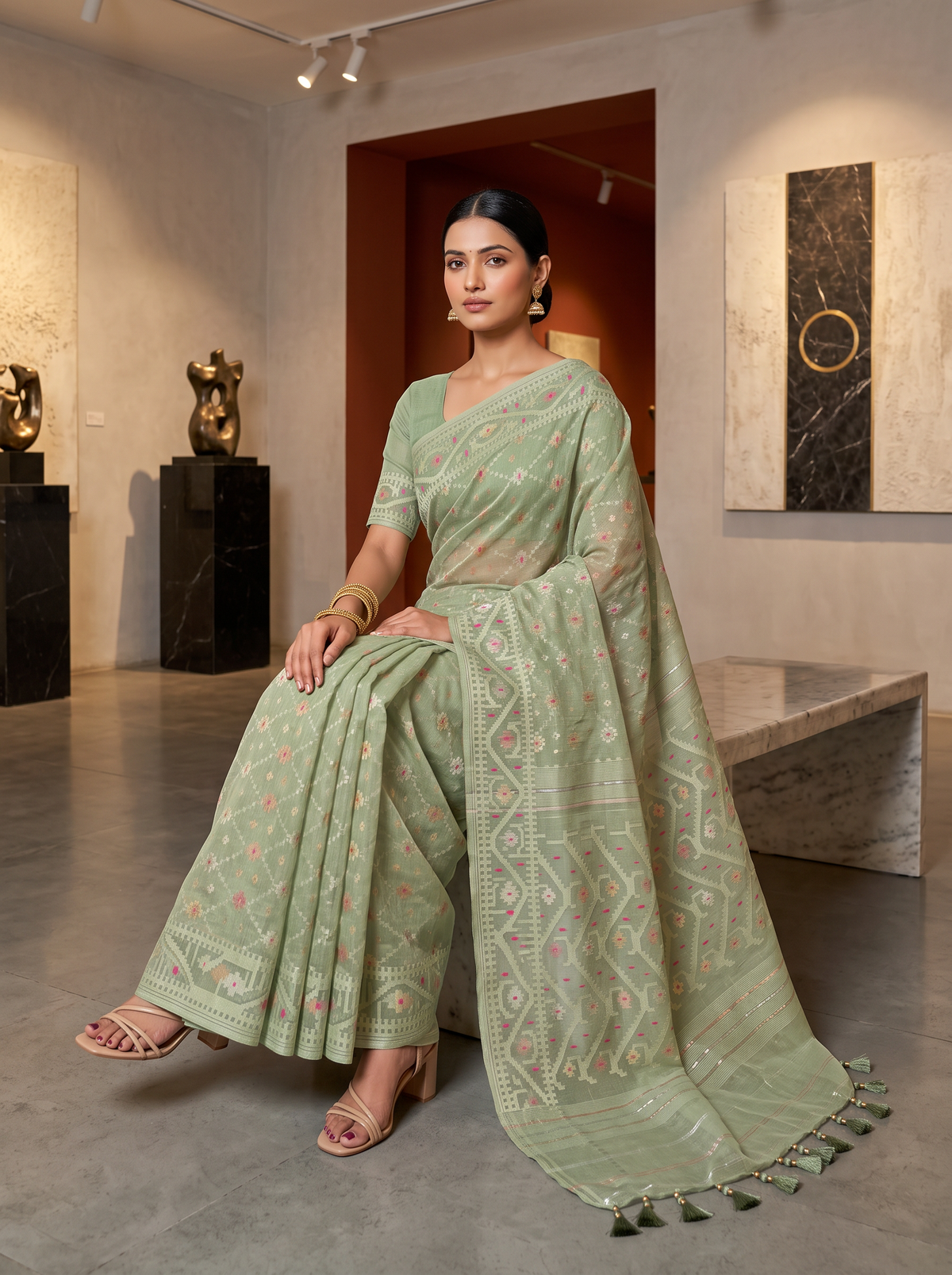 A Sage Green Dhakai Jamdani — A Garden Woven on the Loom