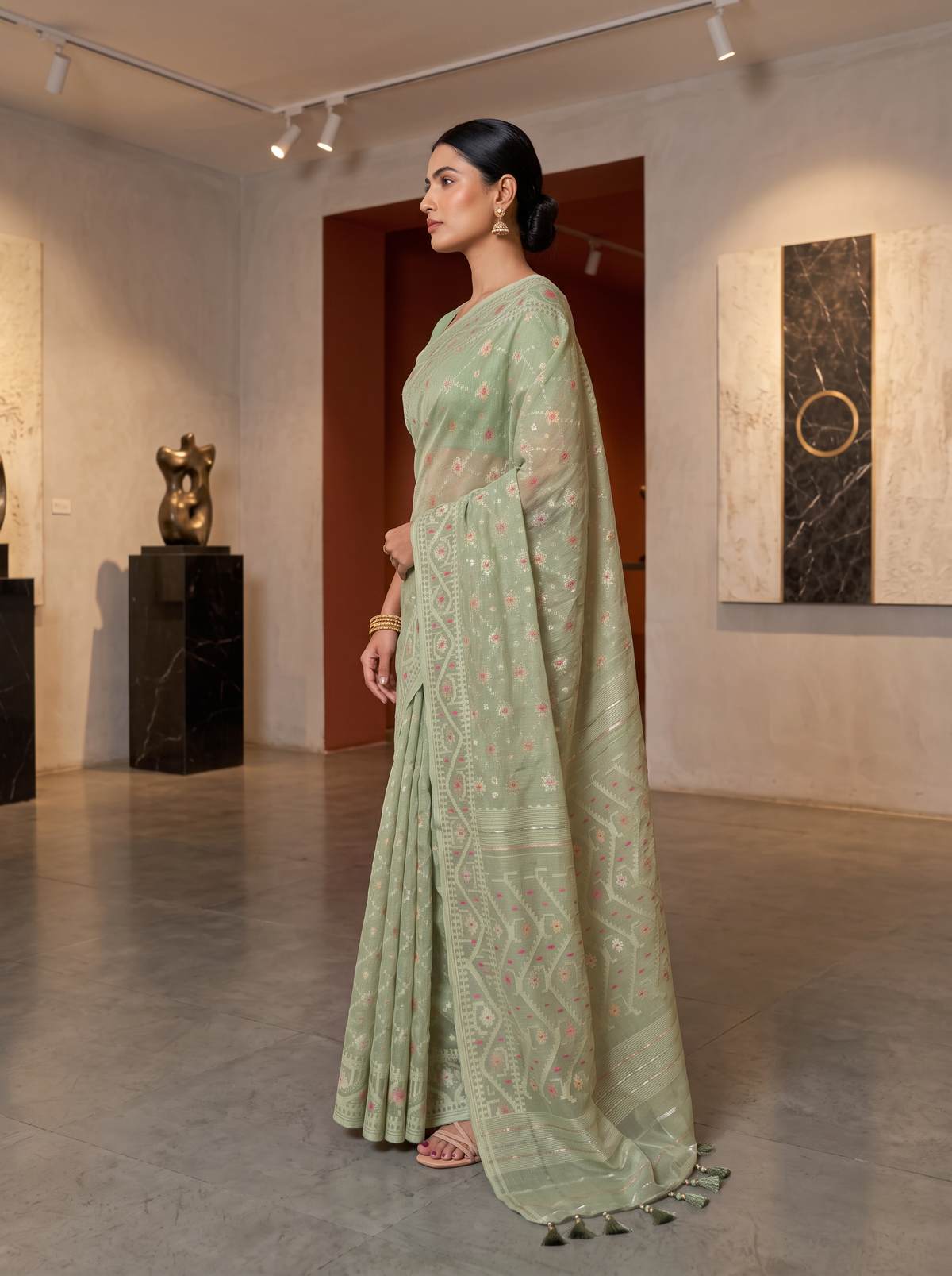 A Sage Green Dhakai Jamdani — A Garden Woven on the Loom
