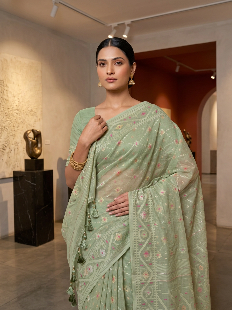A Sage Green Dhakai Jamdani — A Garden Woven on the Loom