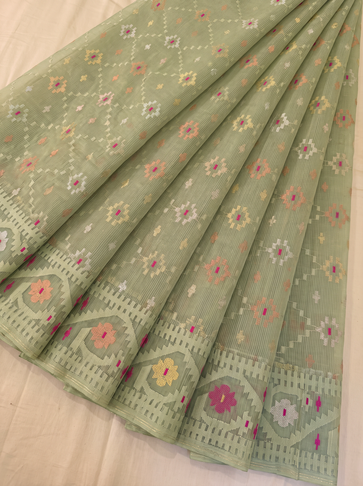 A Sage Green Dhakai Jamdani — A Garden Woven on the Loom