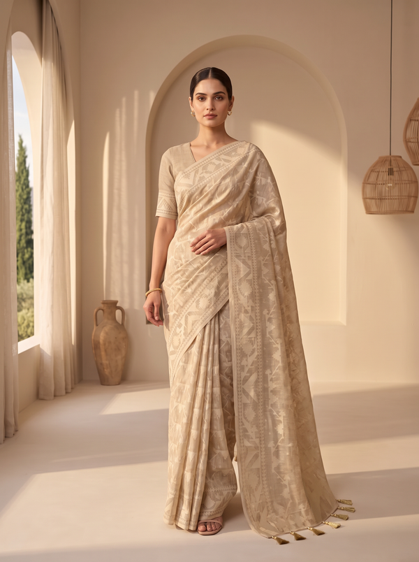 A Whisper of Ivory and Gold — Dhakai Jamdani in Quiet Elegance