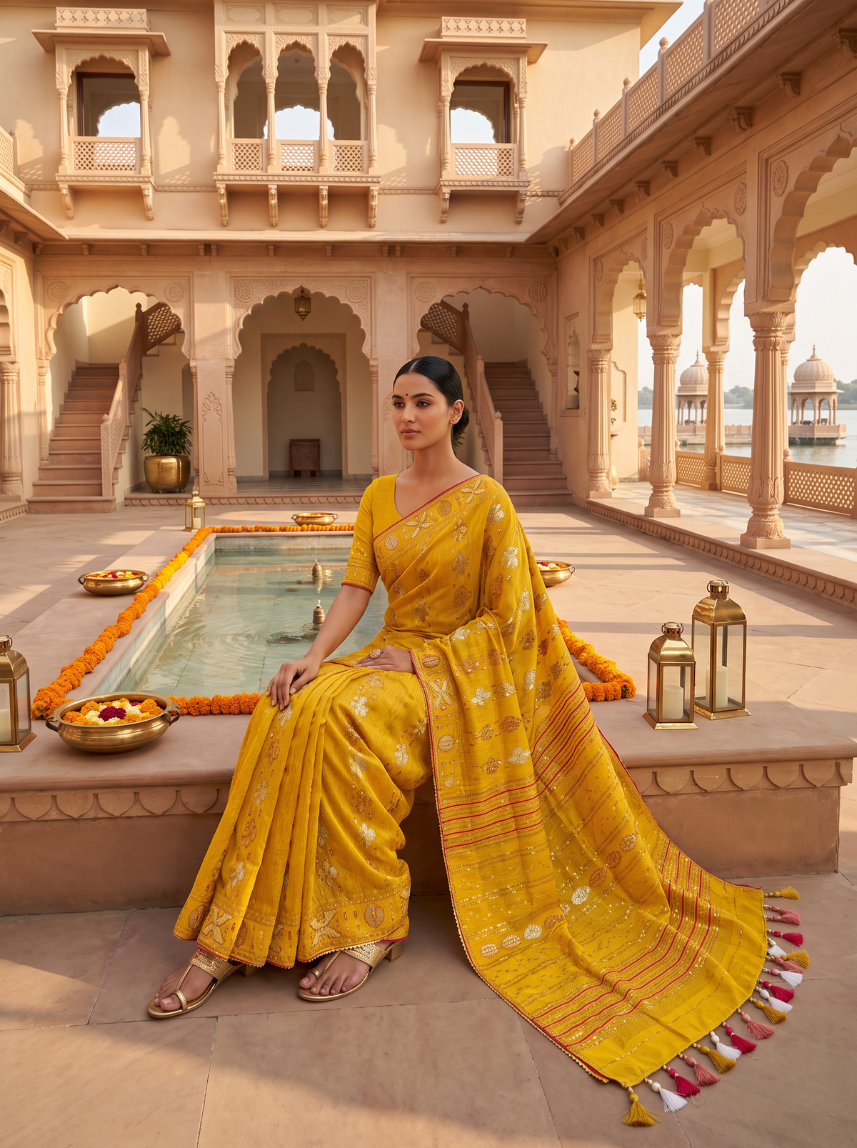 A Golden Glow in Mustard — Cutdana Dhakai Jamdani Where Weave Meets Sparkle
