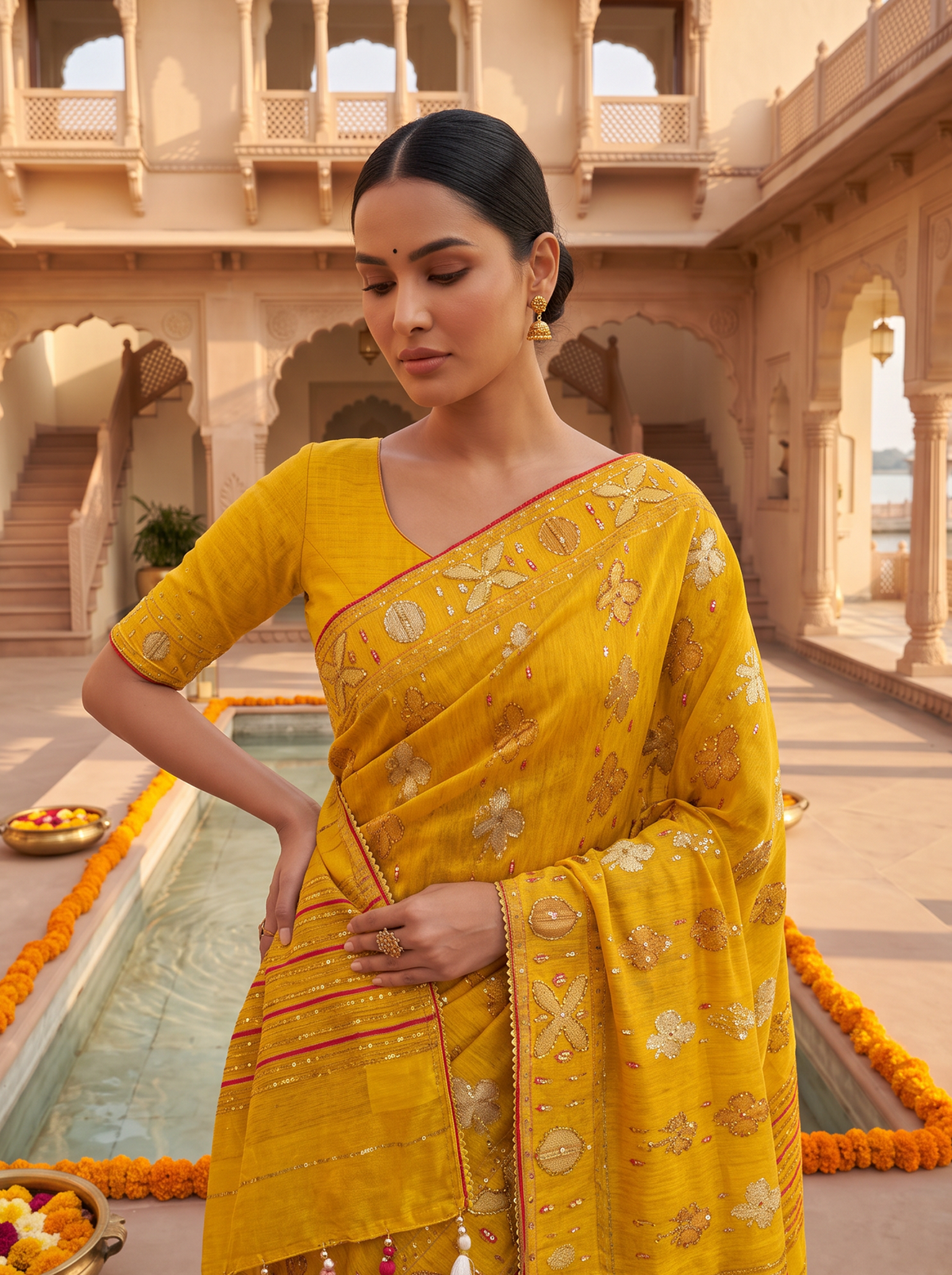 A Golden Glow in Mustard — Cutdana Dhakai Jamdani Where Weave Meets Sparkle