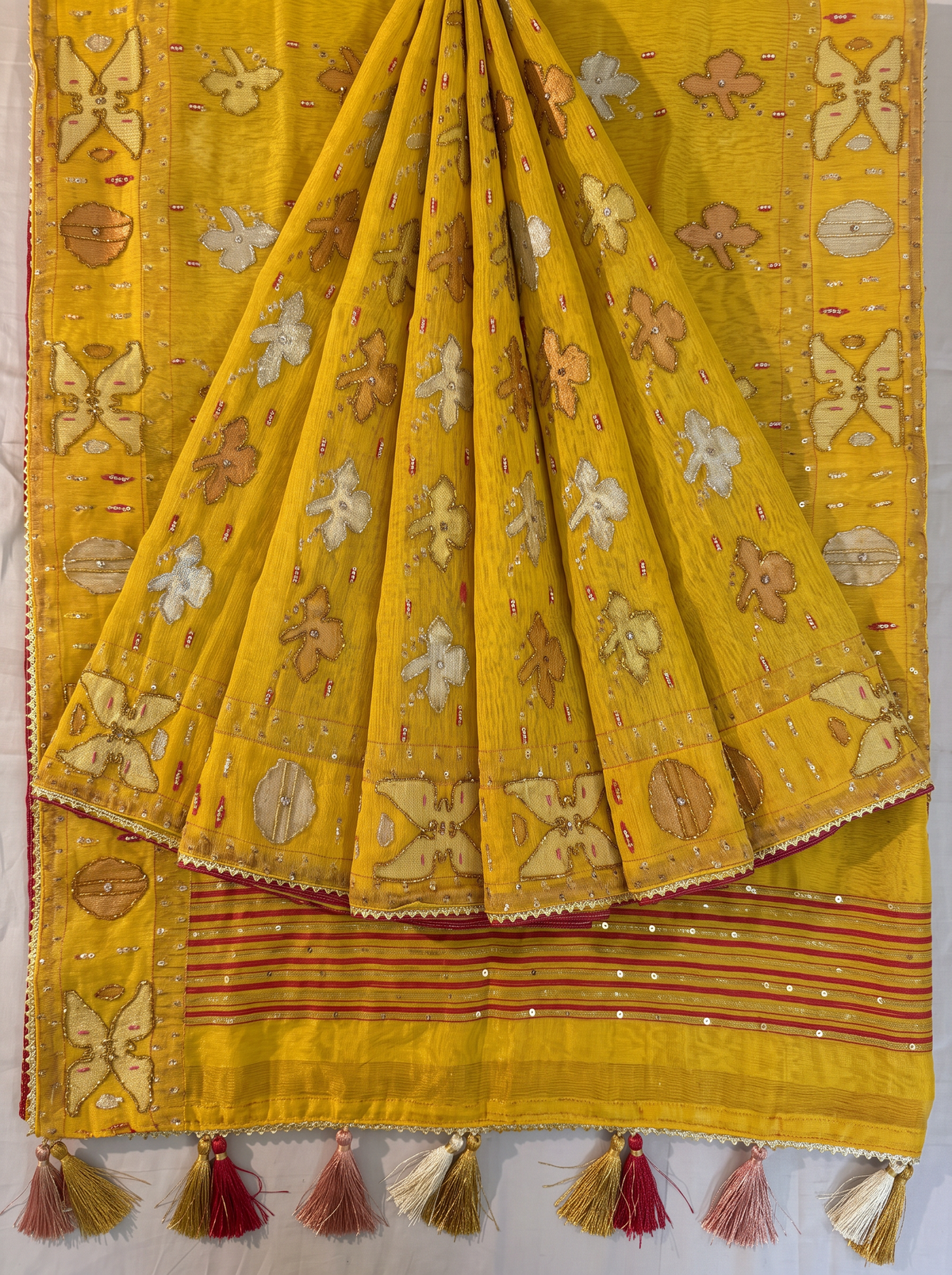 A Golden Glow in Mustard — Cutdana Dhakai Jamdani Where Weave Meets Sparkle