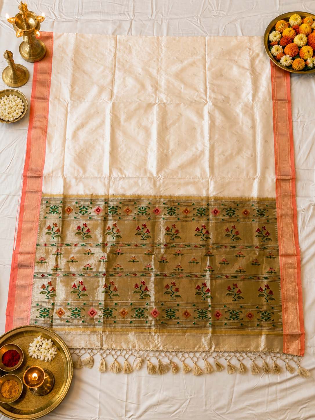 Paithani - White With Cream
