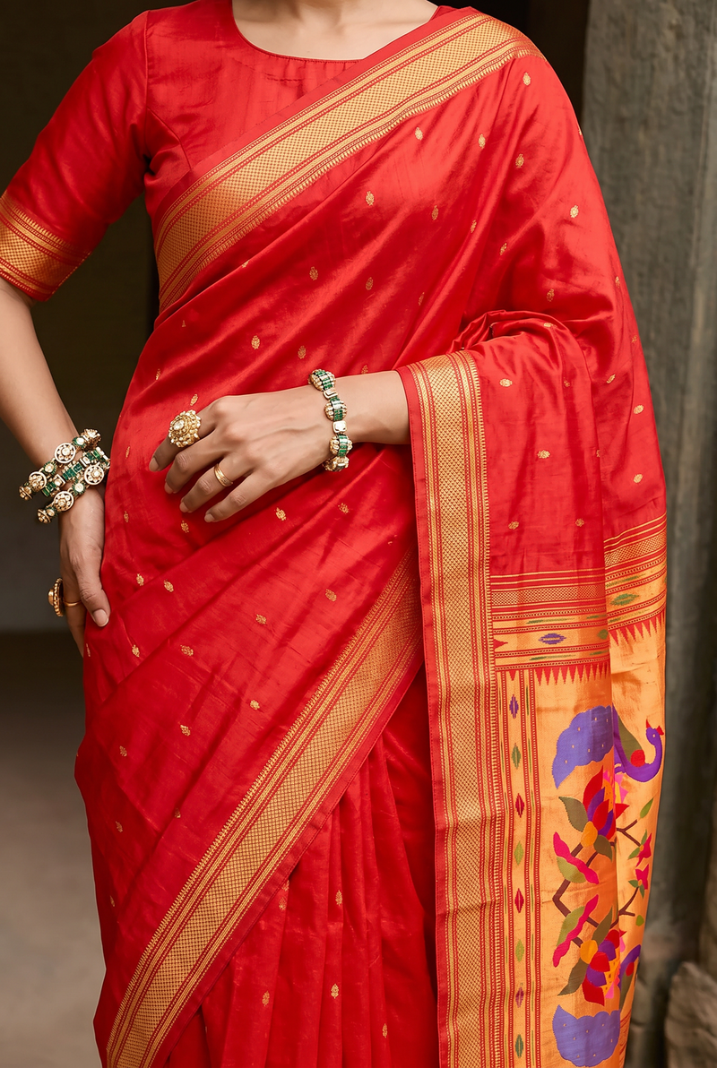 Paithani - Tomato Red