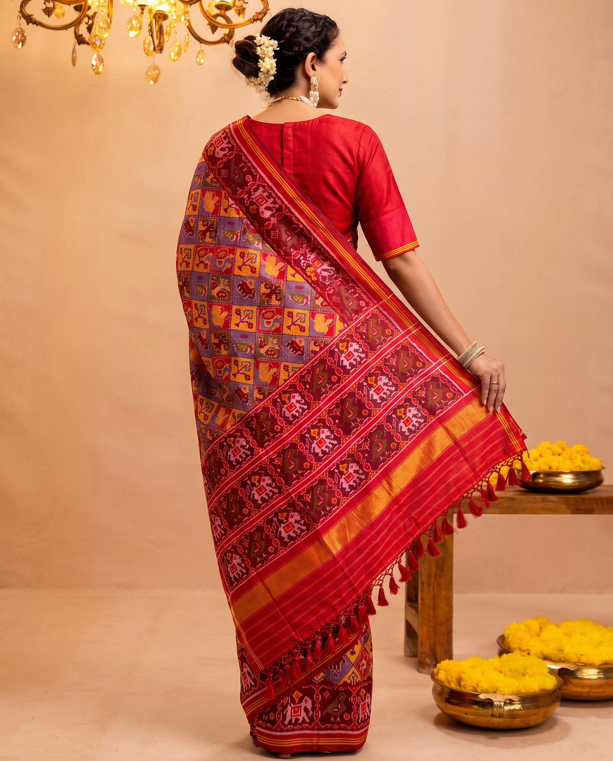 A tiny caravan, woven in colour. Handloom Rajkot Patola from Gujarat.