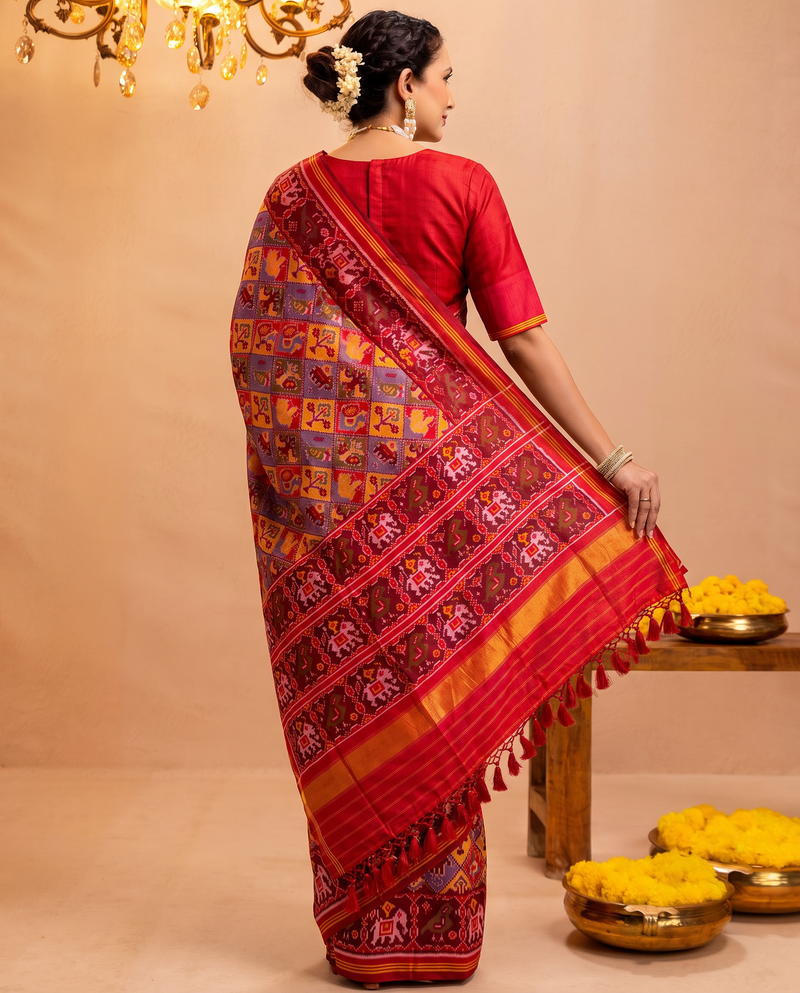 A tiny caravan, woven in colour. Handloom Rajkot Patola from Gujarat.