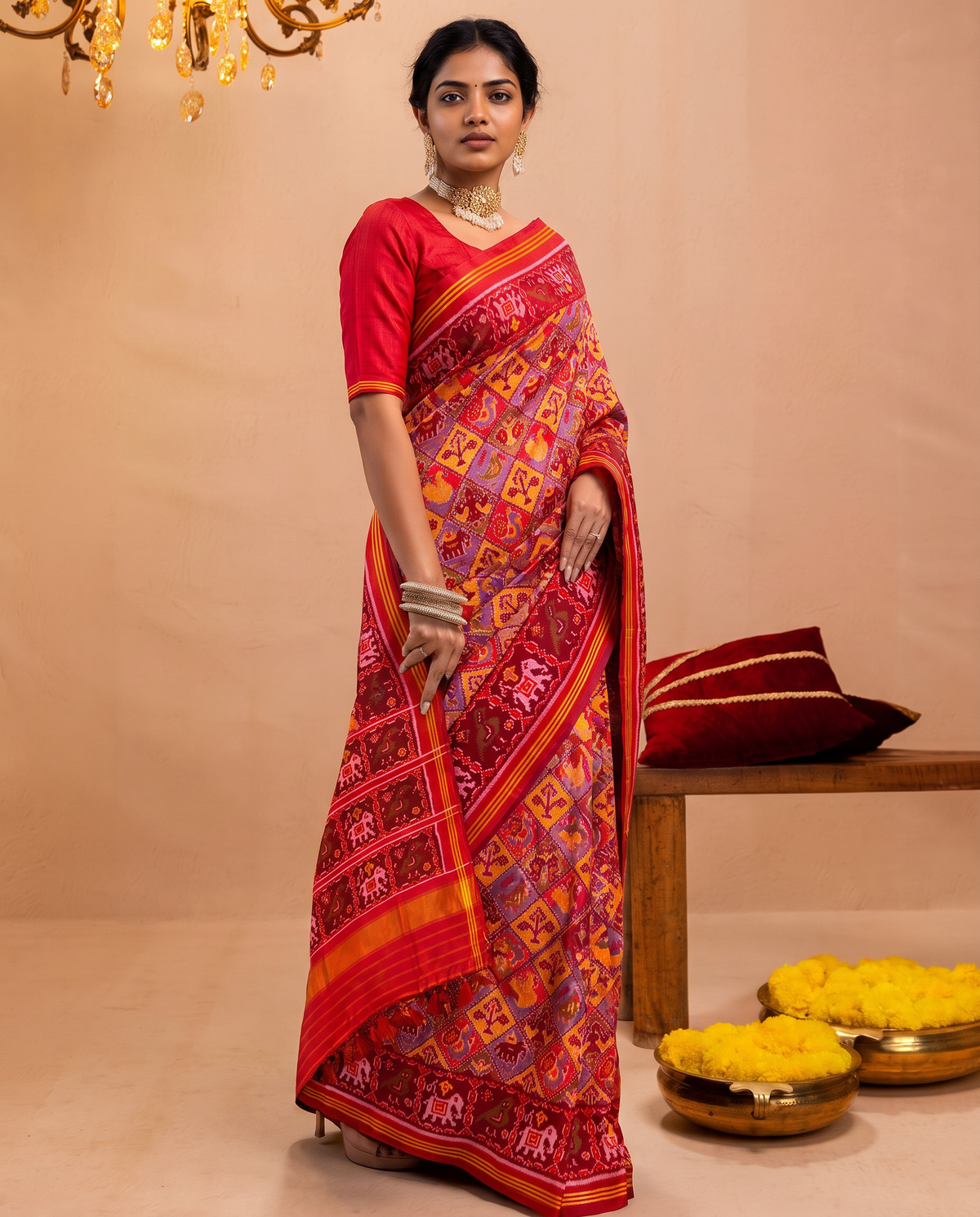 A tiny caravan, woven in colour. Handloom Rajkot Patola from Gujarat.