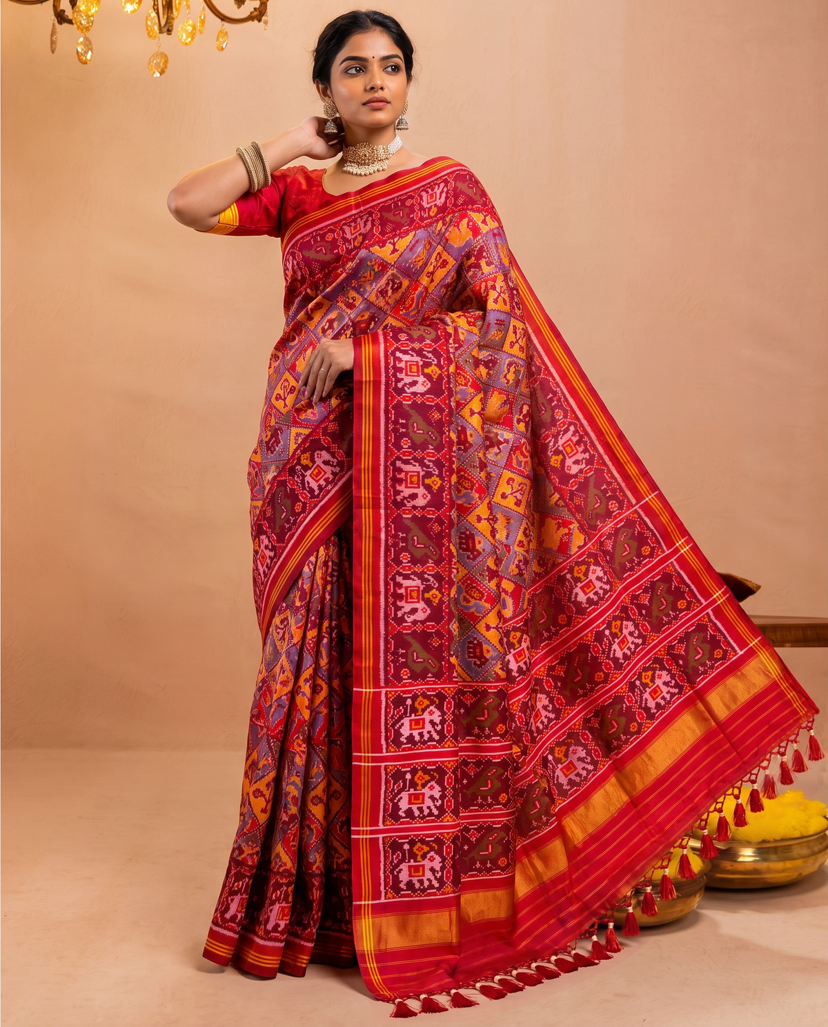 A tiny caravan, woven in colour. Handloom Rajkot Patola from Gujarat.