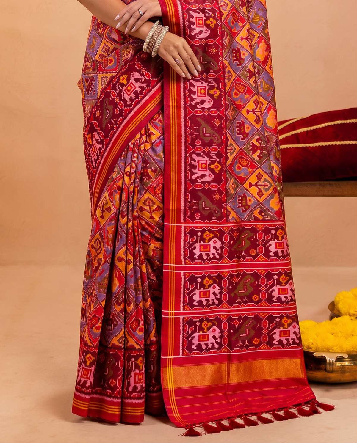 A tiny caravan, woven in colour. Handloom Rajkot Patola from Gujarat.