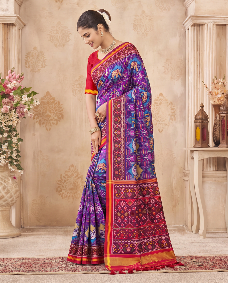 Twilight elephants, woven in indigo. Handloom Patola from Gujarat.