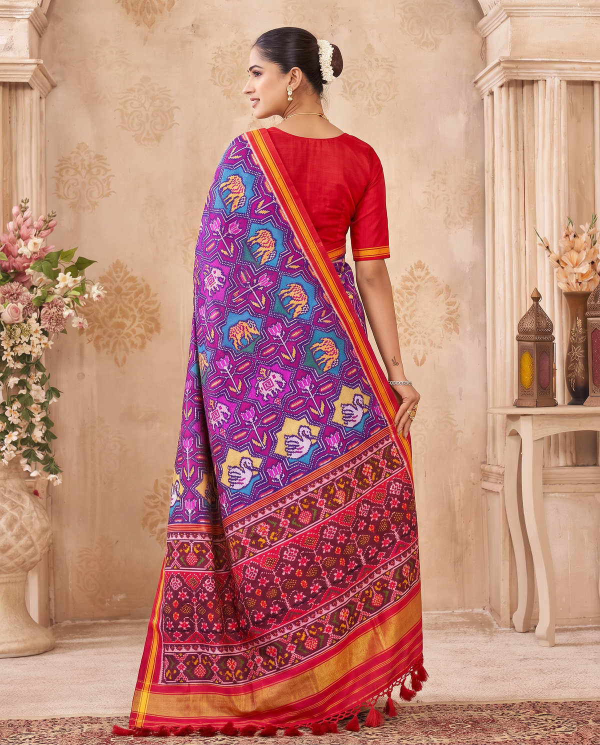 Twilight elephants, woven in indigo. Handloom Patola from Gujarat.
