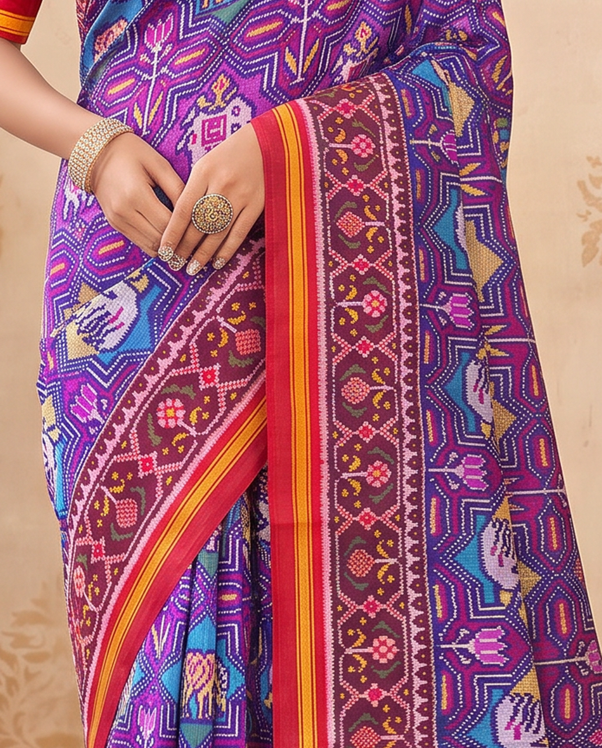 Twilight elephants, woven in indigo. Handloom Patola from Gujarat.