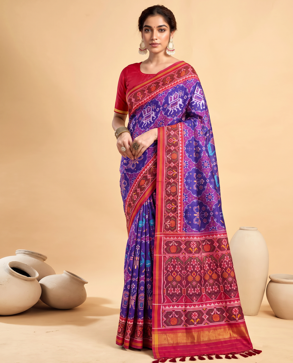 Purple dreams in a rani pink frame. Handloom Rajkot Patola from Gujarat.