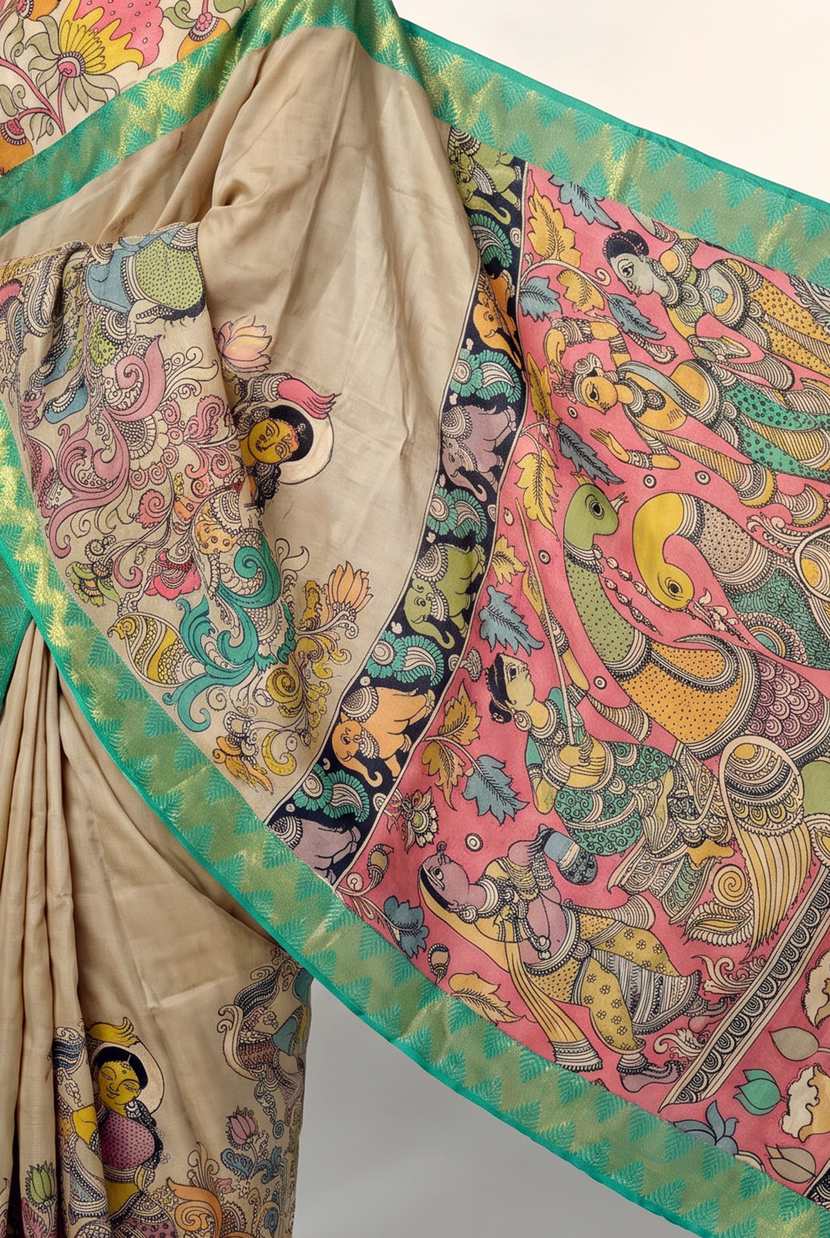 Kalahasti Kalamkari - Grey with Green