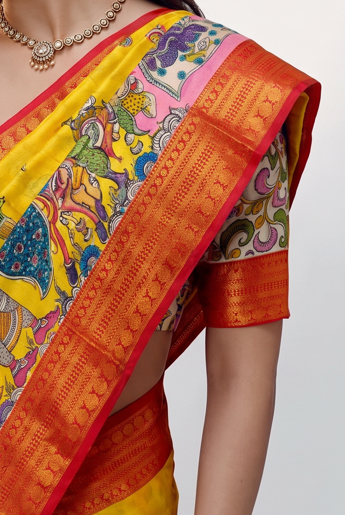 Kalahasti Kalamkari - Yellow with Red