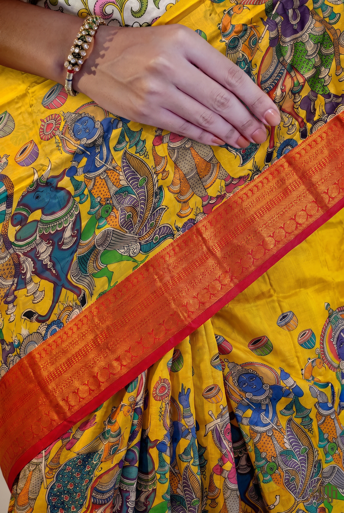 Kalahasti Kalamkari - Yellow with Red