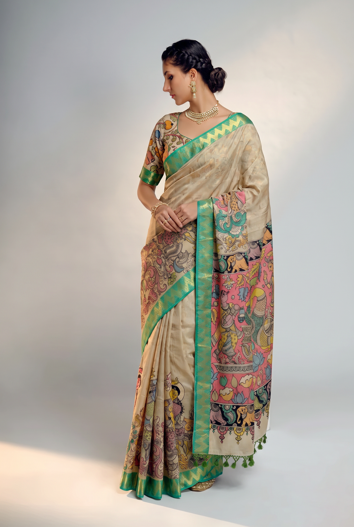 Kalahasti Kalamkari - Grey with Green