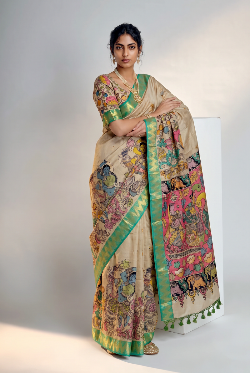 Kalahasti Kalamkari - Grey with Green