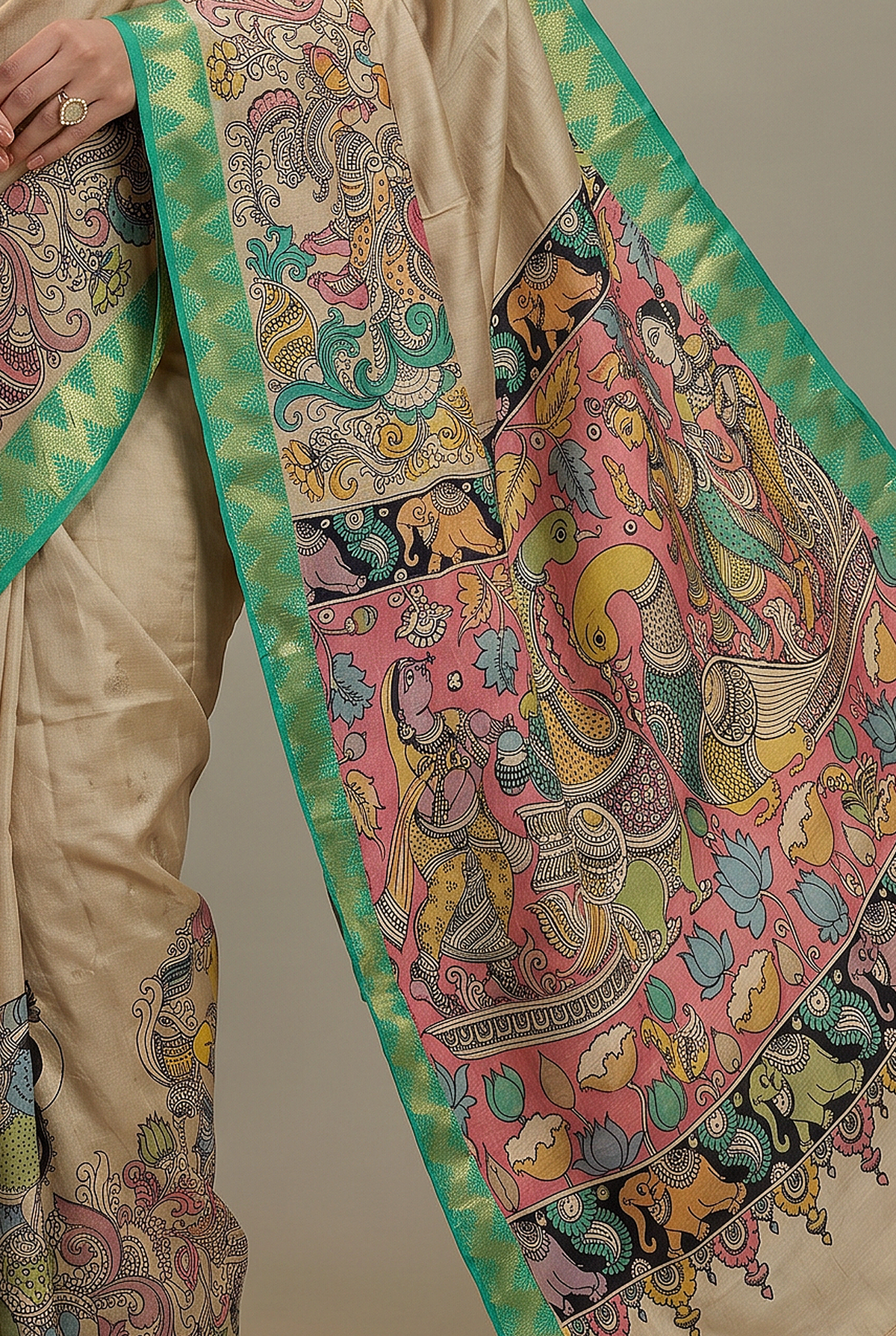 Kalahasti Kalamkari - Grey with Green