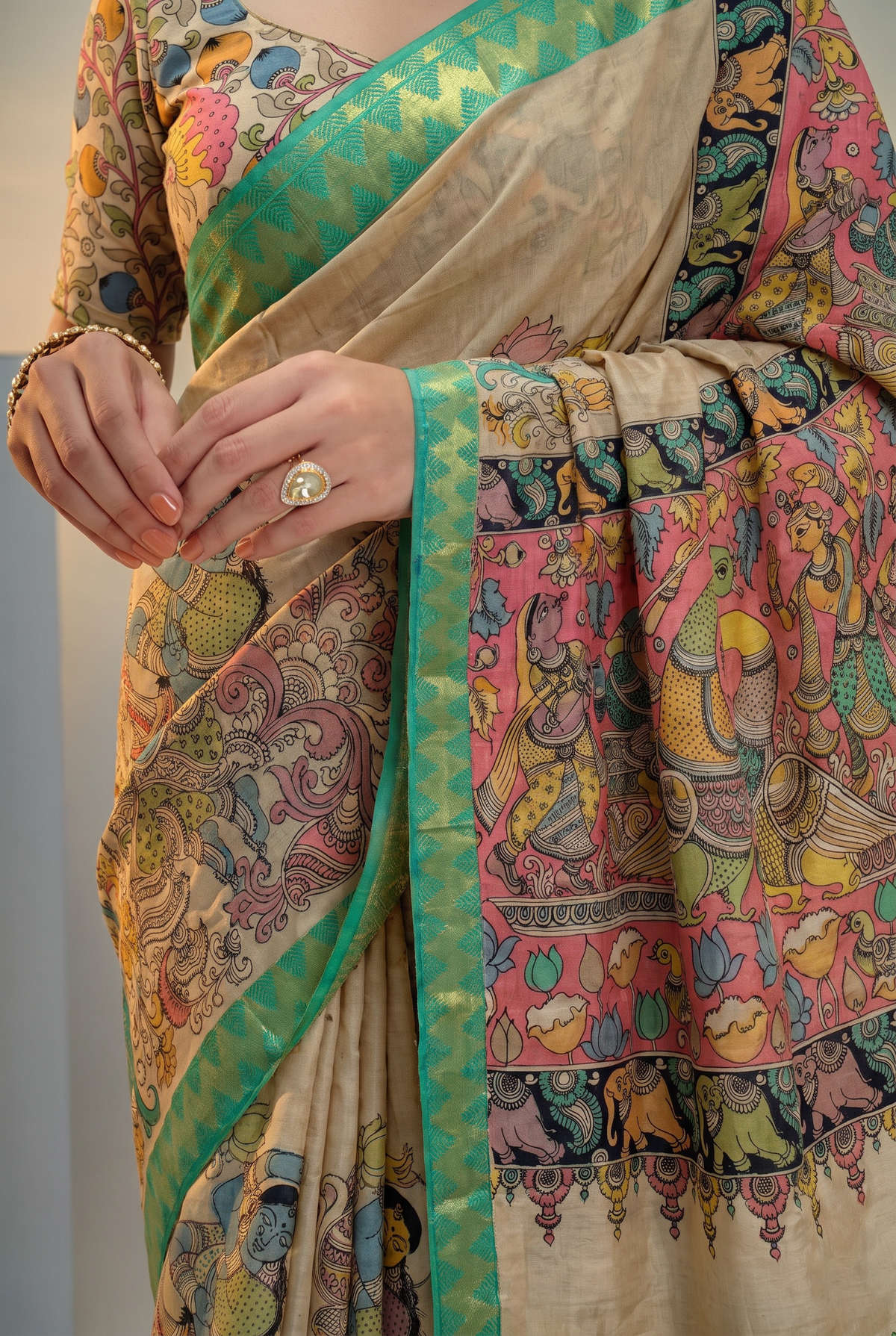 Kalahasti Kalamkari - Grey with Green