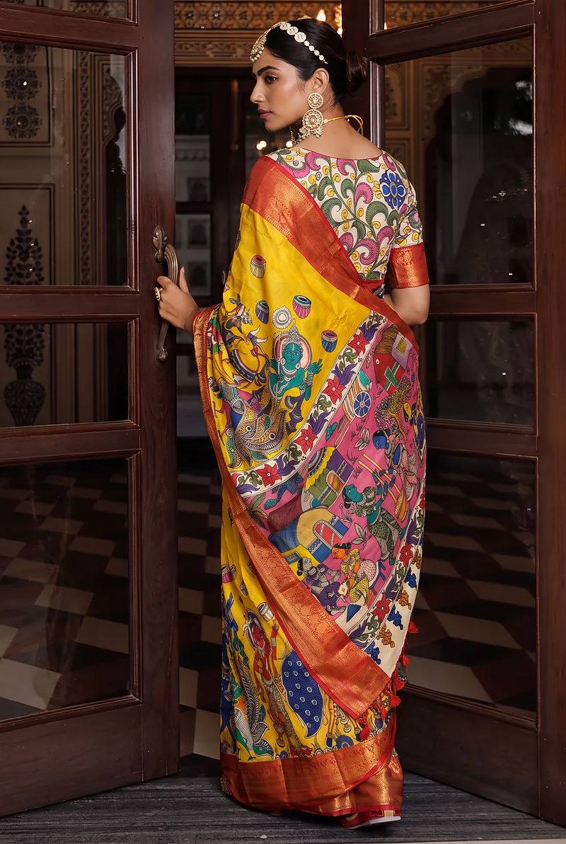 Kalahasti Kalamkari - Yellow with Red